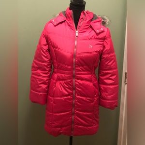 Calvin Klein Girls Long Length Hooded Puffer Jacket with Fleece Lining